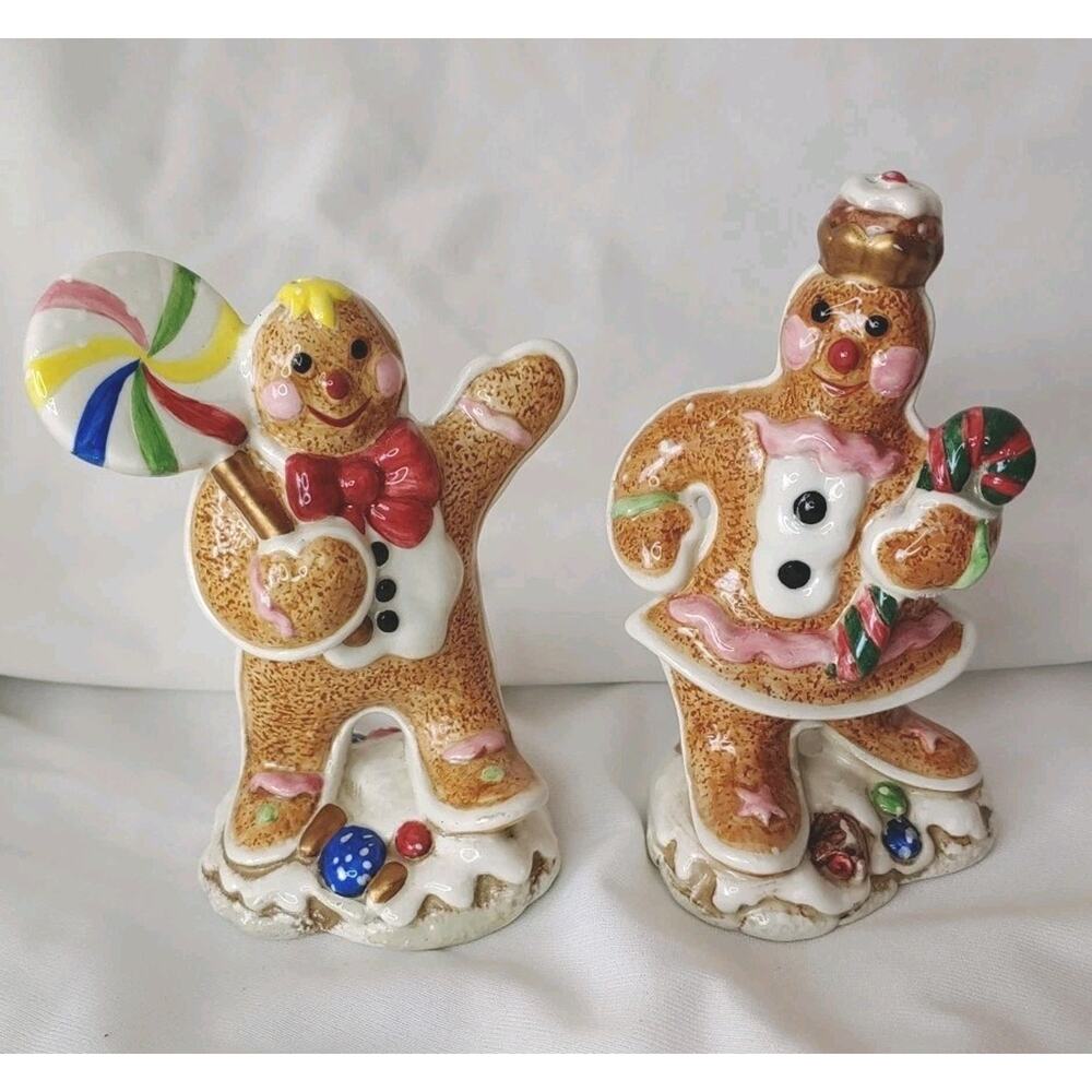 Fitz & Floyd Candy Lane Express Gingerbread Couple Salt & Pepper Shakers